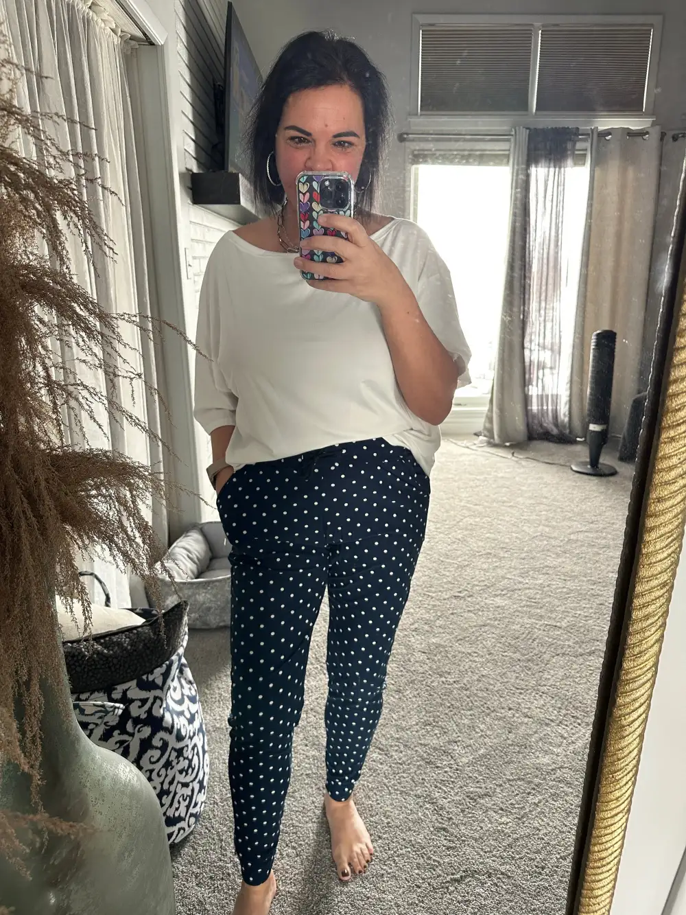 Knit Polka Dot Tapered Drawstring Jogger Pants