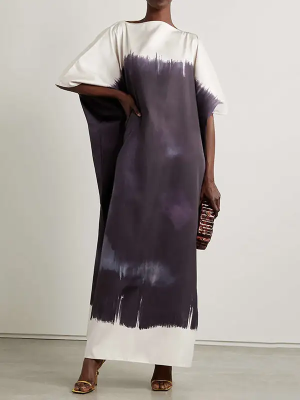 Round Printed Neck Maxi Dress