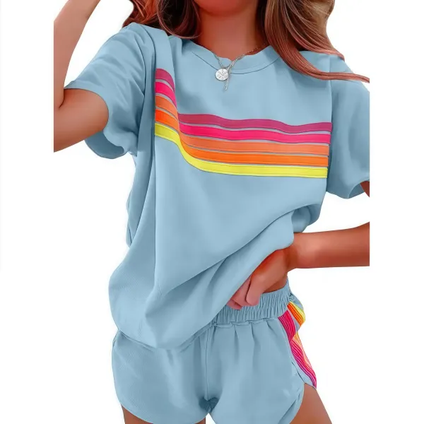 Women's two-piece rainbow striped outdoor sportswear set