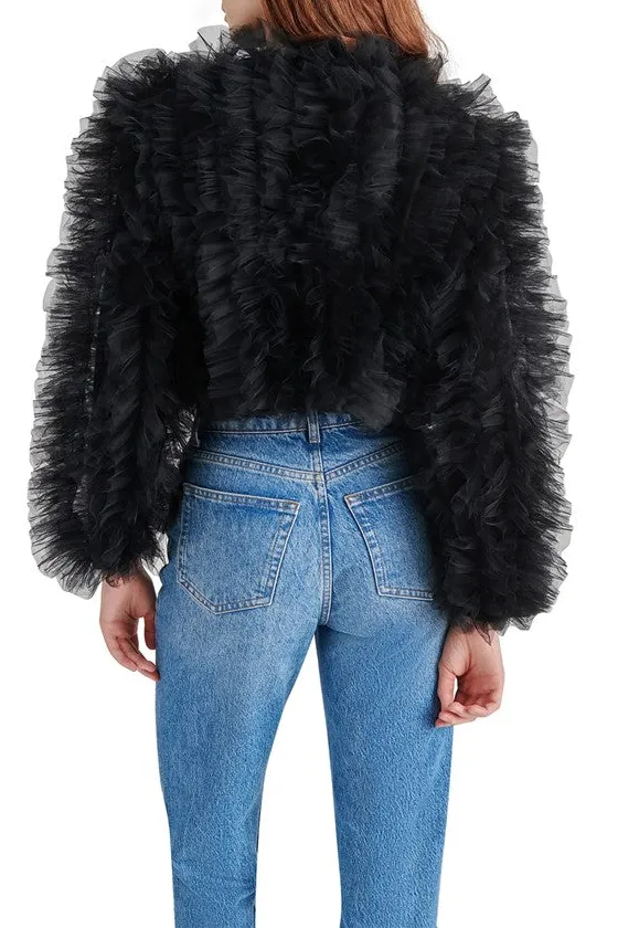 Black Tulle Ruffle Cropped Jacket