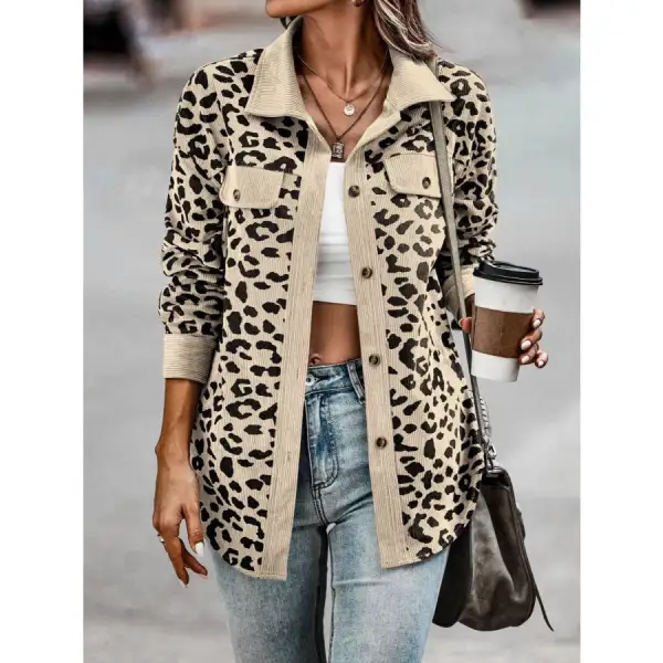 Full Size Leopard Print Button Down Jacket Plus Size