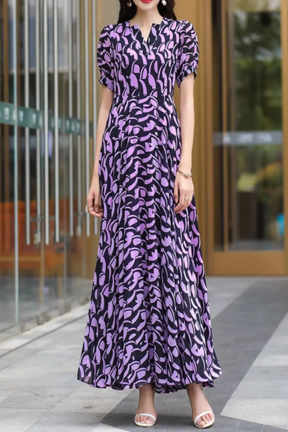 Relaxed Floral Chiffon Maxi Dress