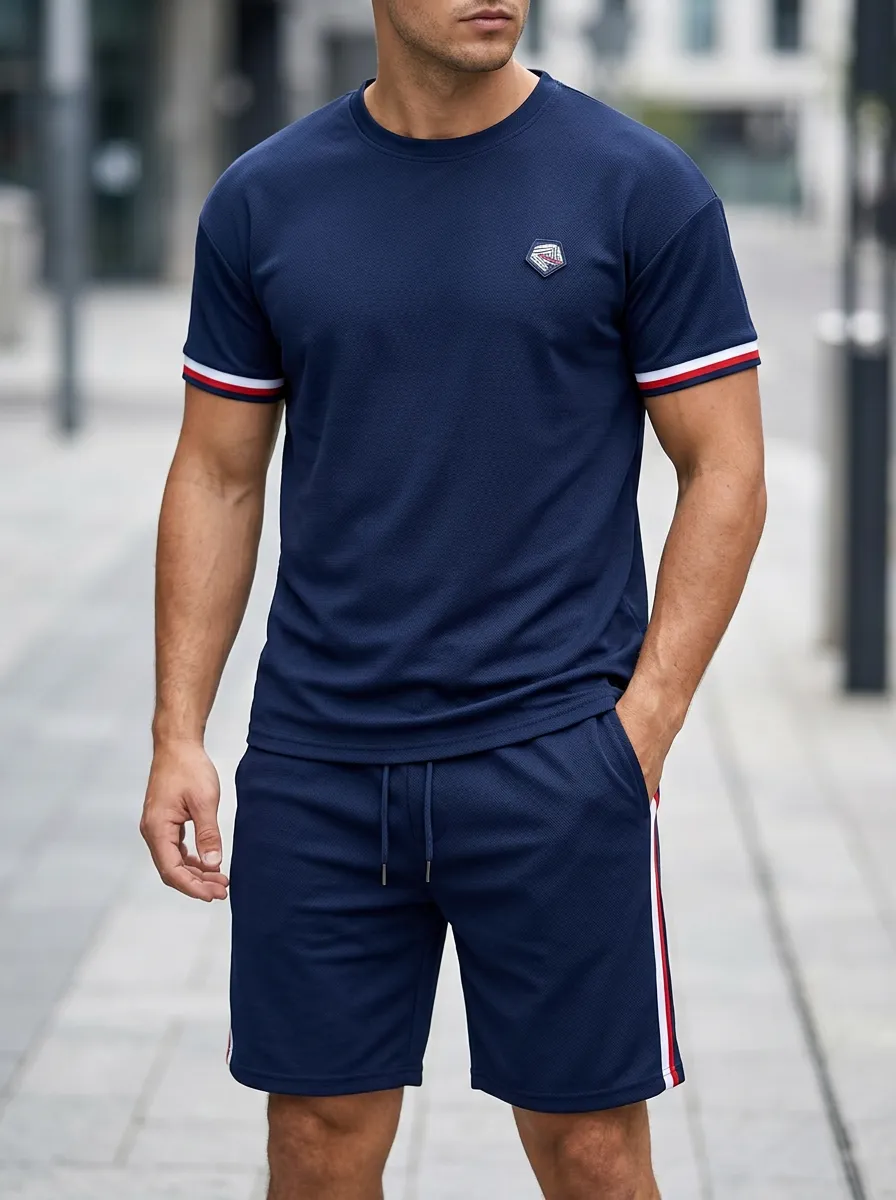 Everyday Striped Detail Activewear Men's T-Shirt And Shorts Set
