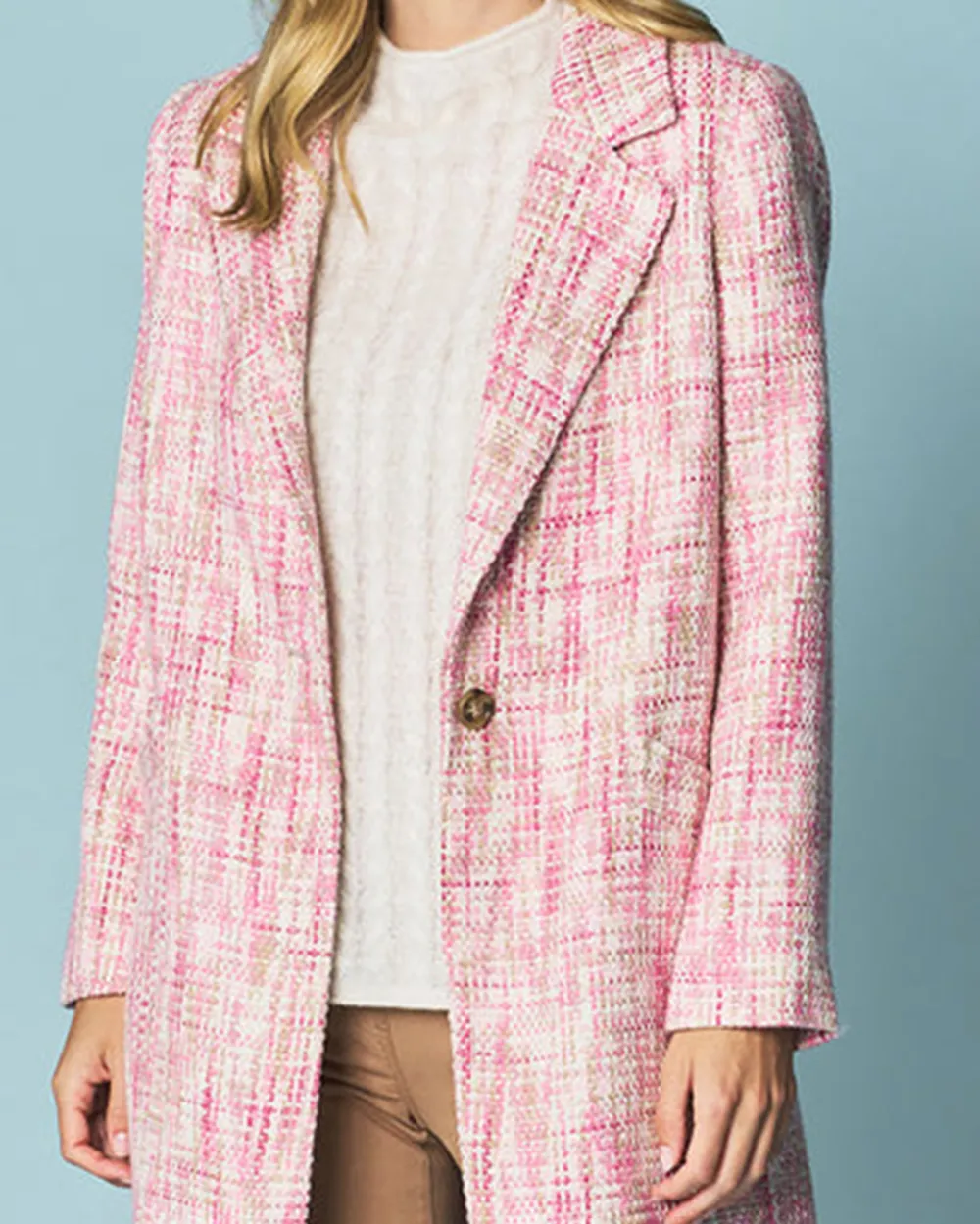 Tweed Single Breasted Long Coat