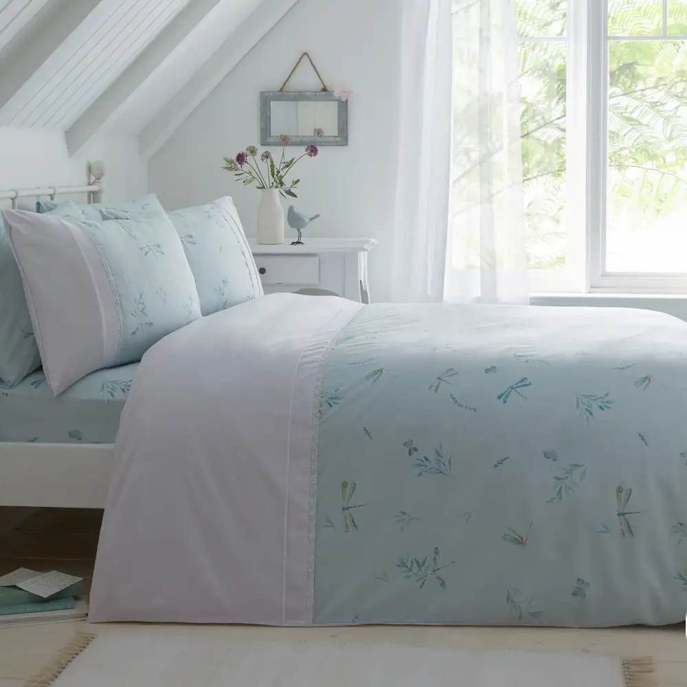 Modern Bedroom Ruffled Botanical Cotton Duvet Cover Set