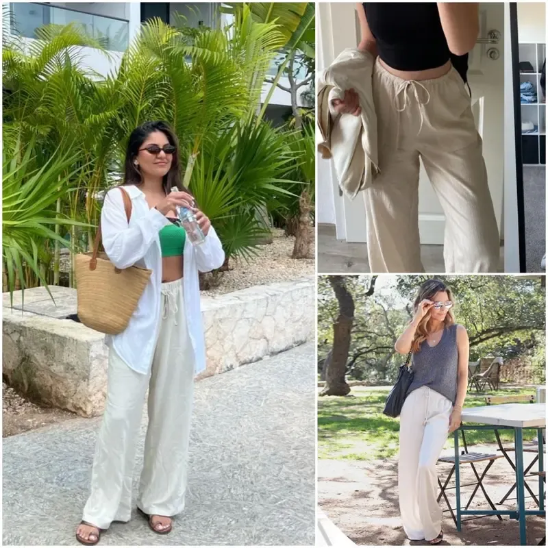 Women's cotton and linen wide-leg pants for summer
