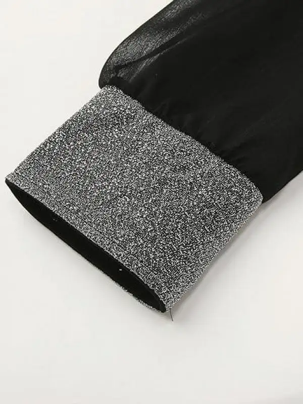 Long Sleeve Relaxed Elasticity See Through Split Joint V Neck Mini
