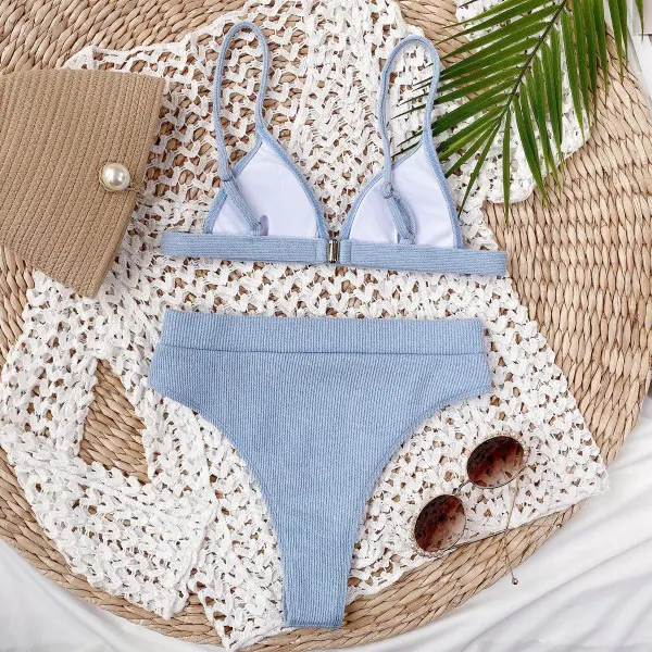 Spaghetti Strap Ribbed Bikini Set Accessory