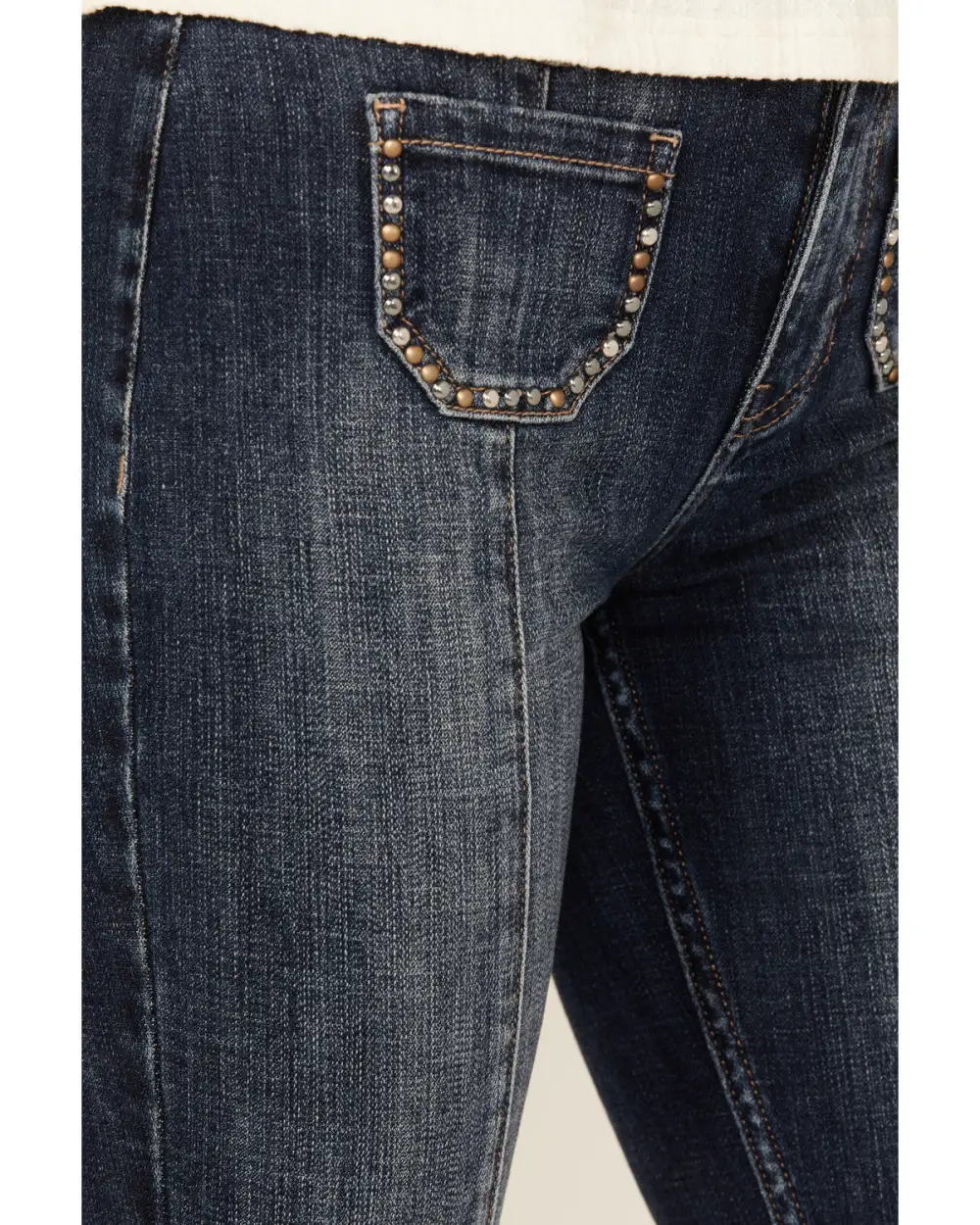 High Rise Flare Stretch Denim Studded Jeans