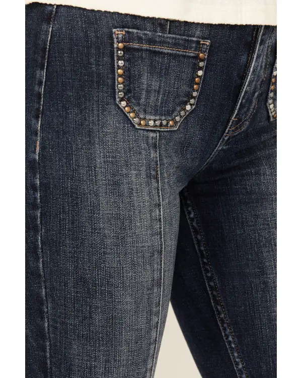 High Rise Flare Stretch Denim Studded Jeans