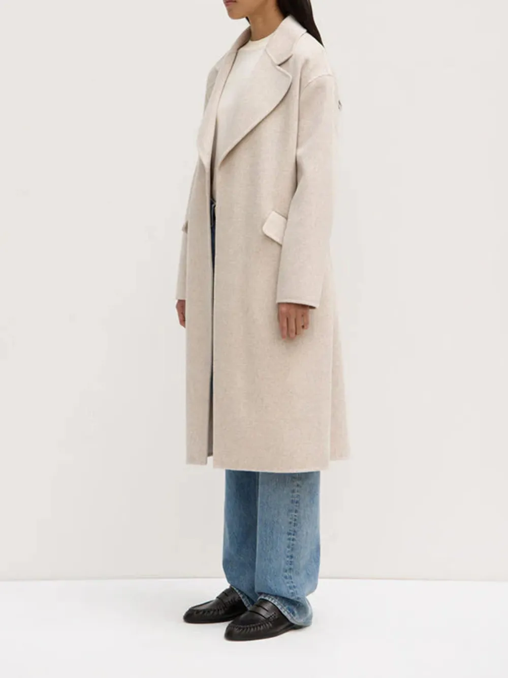 Casual Style Single Wool Coat Oat Marle