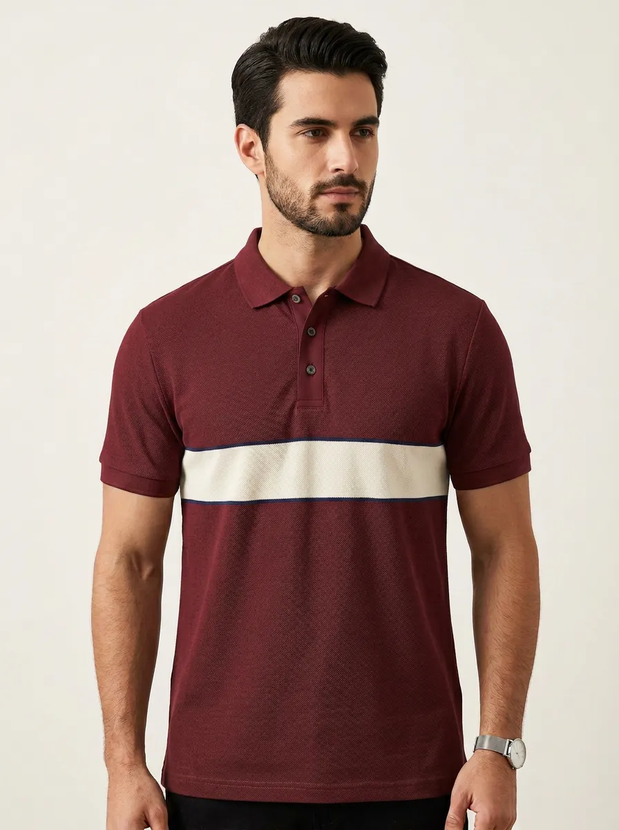 Men's Casual Style Grey Colorblock Striped Printed Polo Shirt