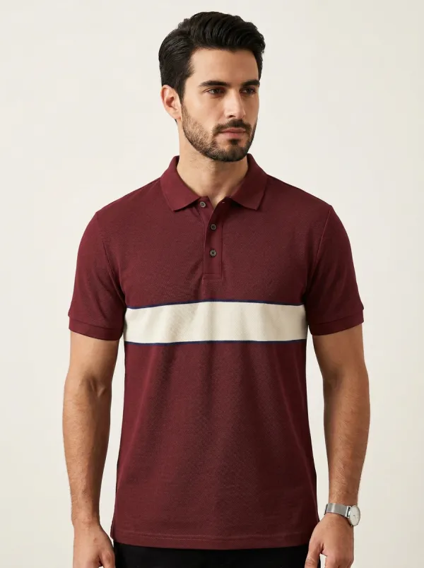 Men's Casual Style Grey Colorblock Striped Printed Polo Shirt