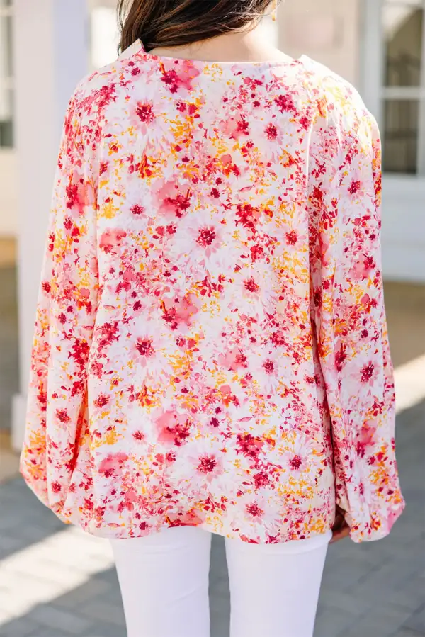 Modern Floral Bubble Sleeve Blouse