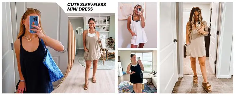 Women's Sleeveless Athletic Dress with Built-In Shorts
