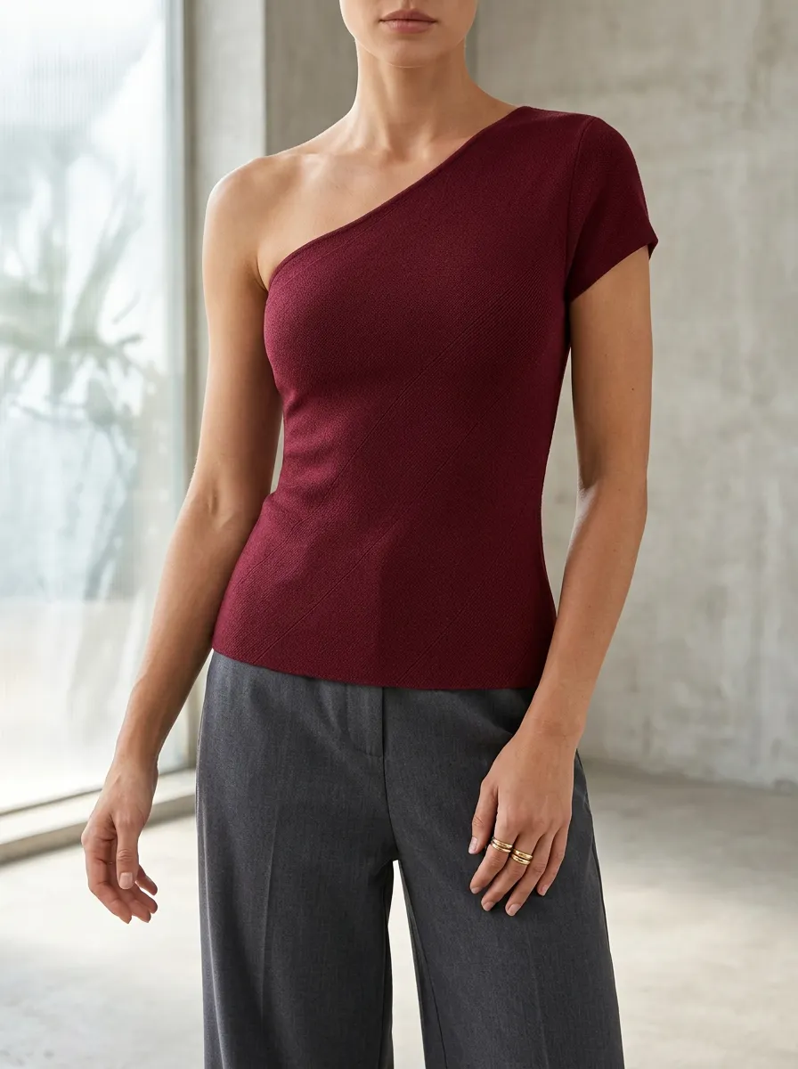 Women's Relaxed Ribbed Off-Shoulder Fitted Off-Shoulder Top