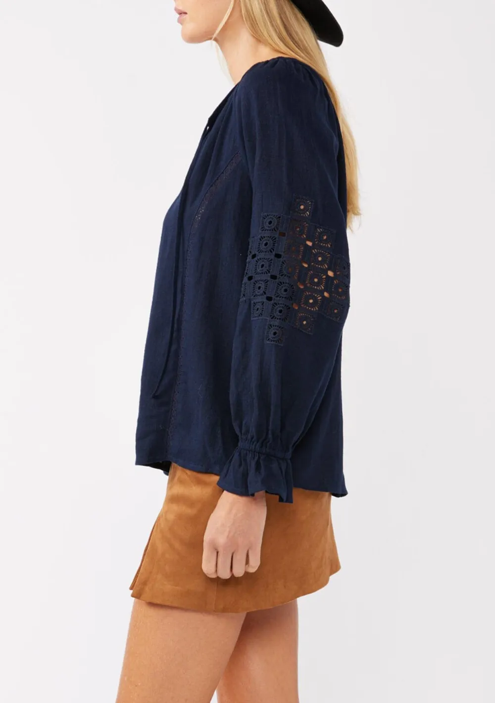 Embroidered Ruffle Sleeve Blouse