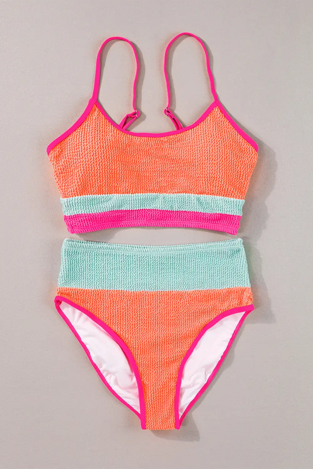 Blocked Pattern High Waisted Bikini Swim Set