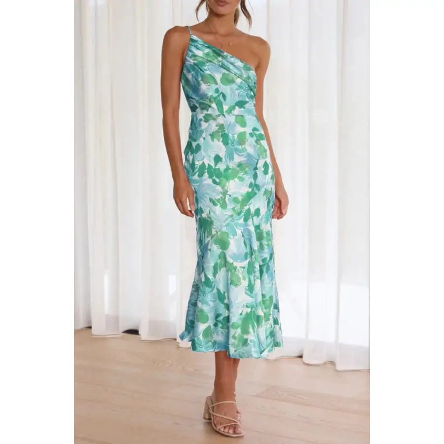 Ruched Single Shoulder Midi Dress