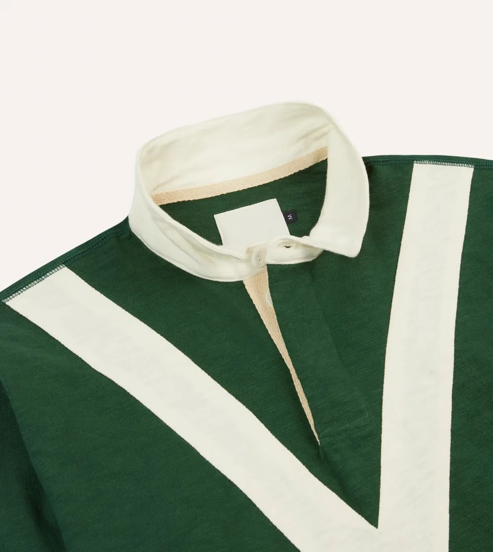 Green And Ecru Chevron Flamé Cotton Rugby Shirt Plain
