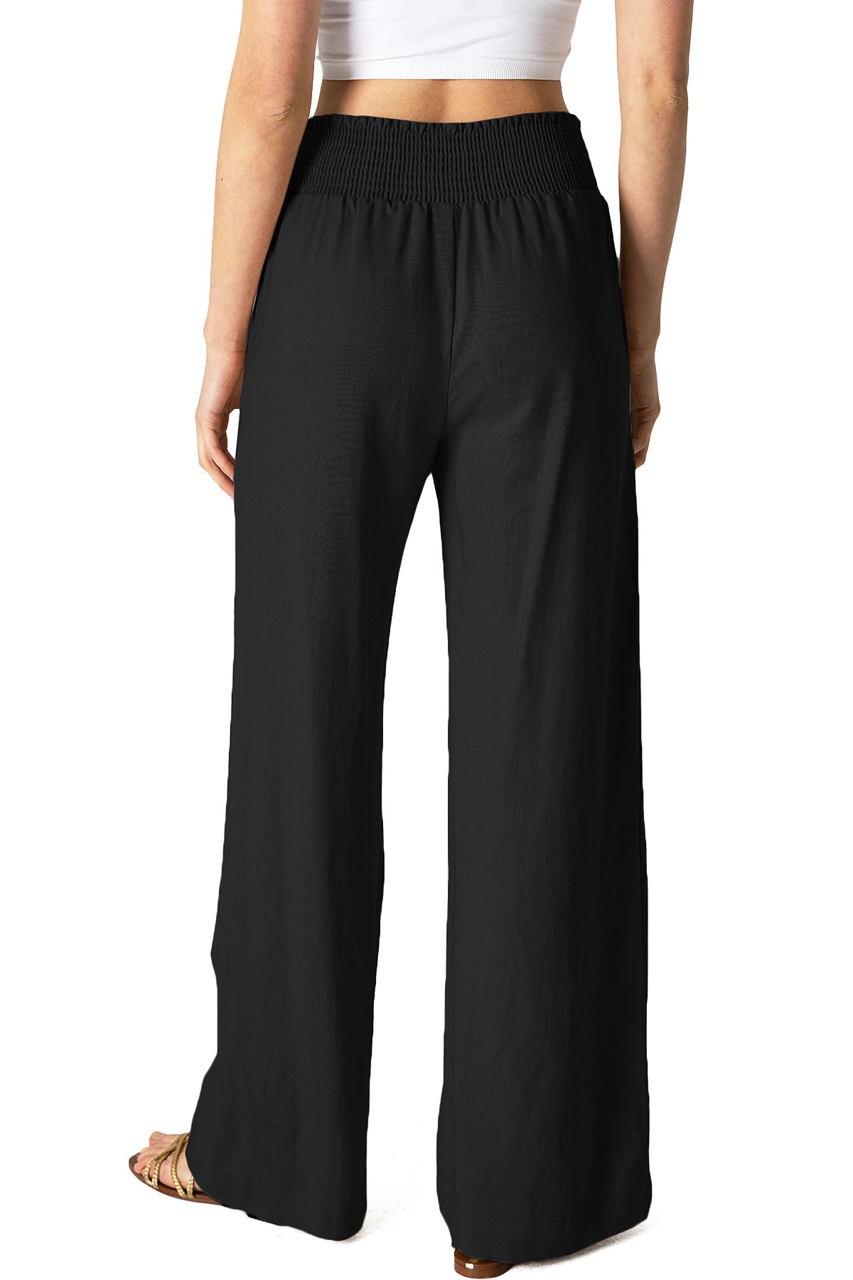 Tan Smocked - Waist Palazzo Pants