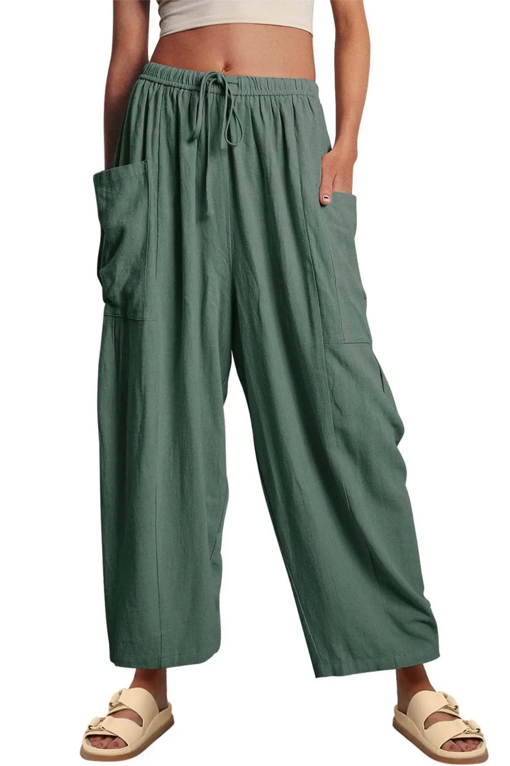 Drawstring Pocket Wide Leg Pants