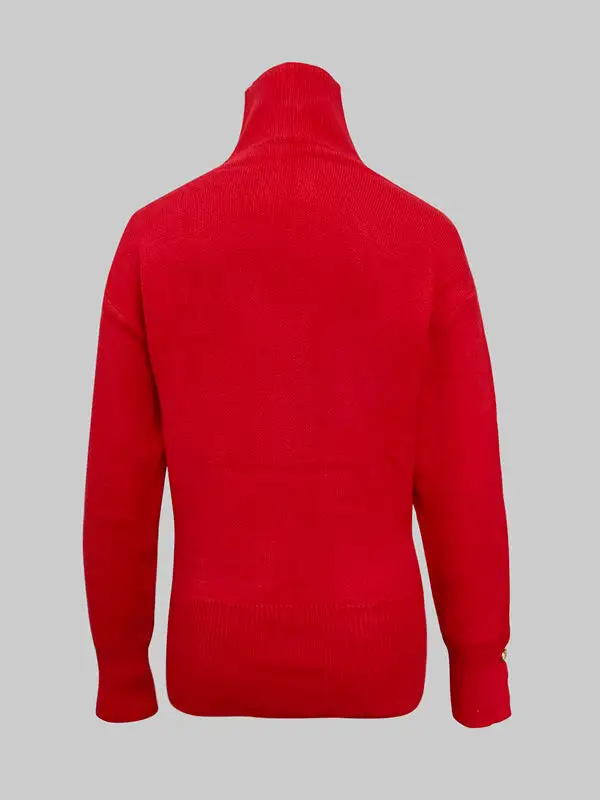 Beaded Split Hem High Neck Long Sleeve Relaxed Fit Sweater