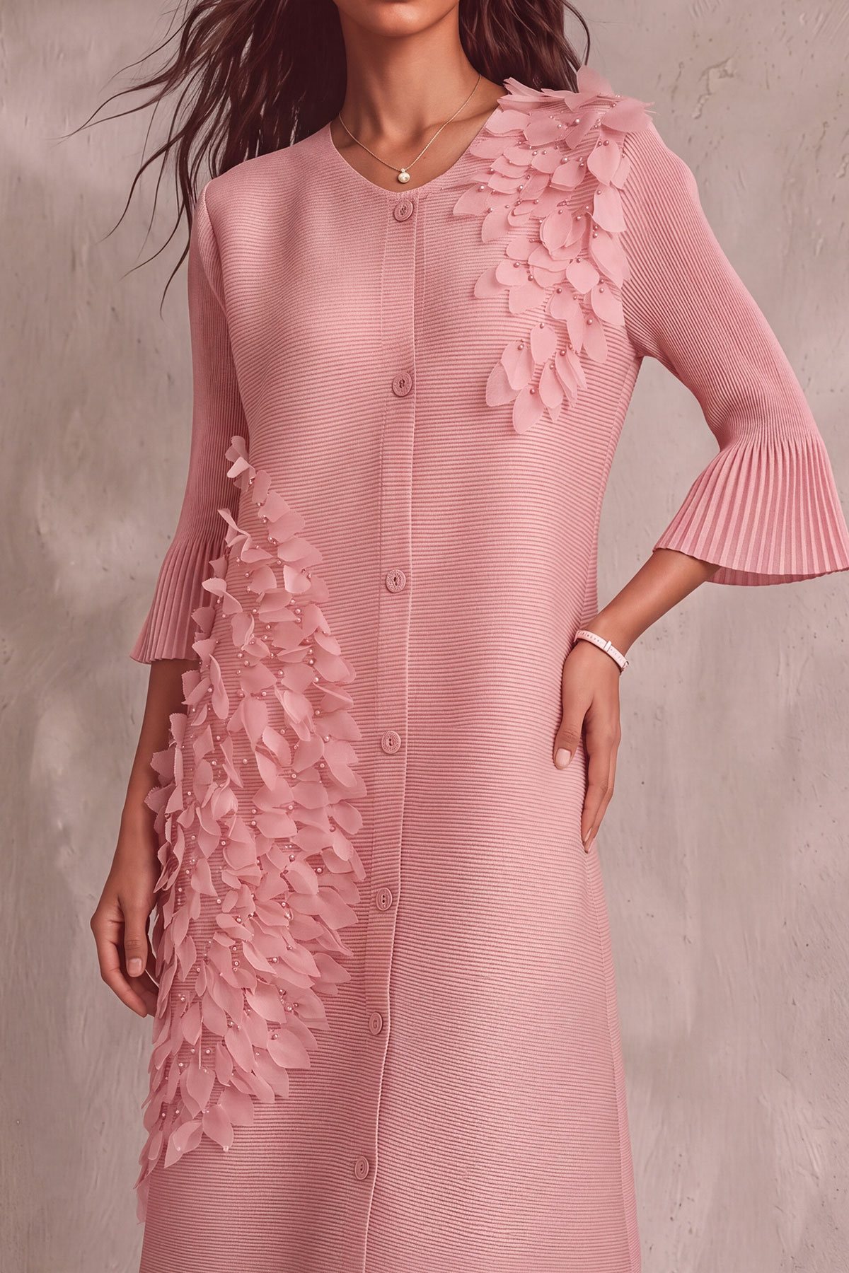 Pleated Button Front Floral Midi Dress