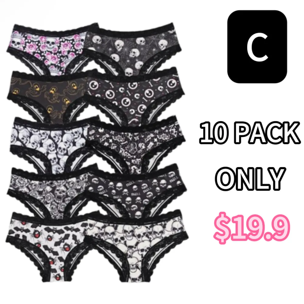 Women Cute Gothic Halloween Contrast Lace Hipster Panties, Contrast Binding Boyshorts