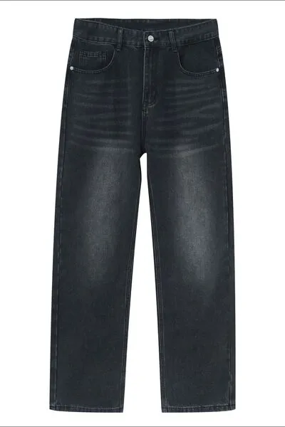 Washed Stretch Slim Straight Jeans