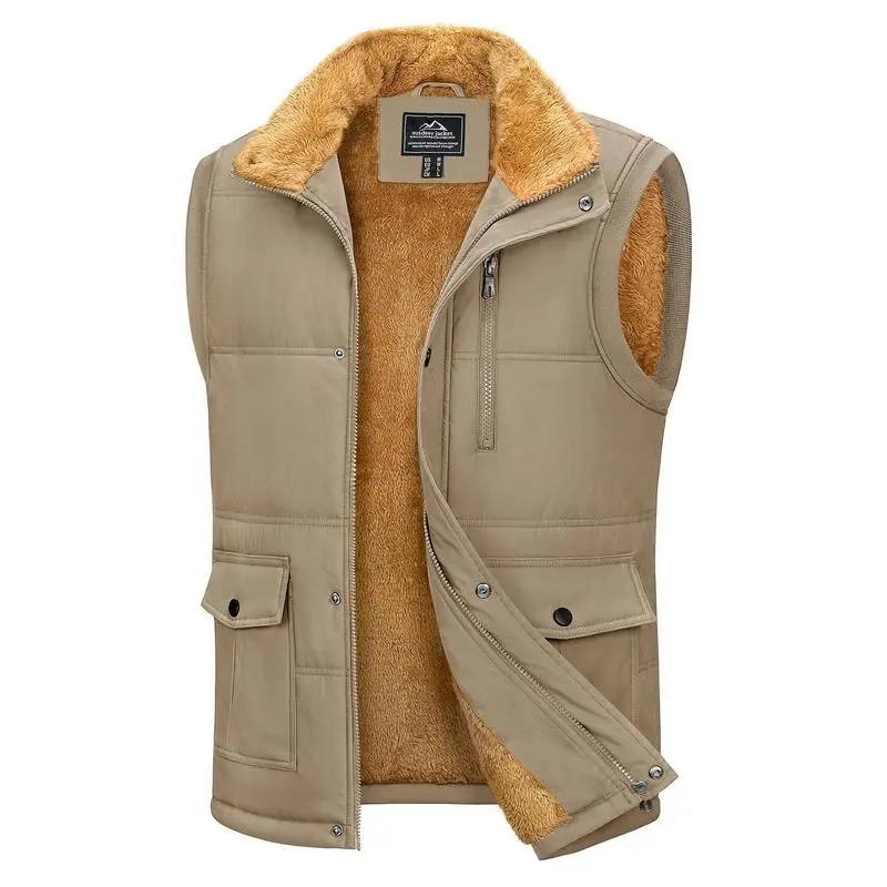 Mens Winter Vests Outerwear Fleece Lined Puffer Vest Warm Casual Quilted Vest Bubble Sherpa Vest Jacket