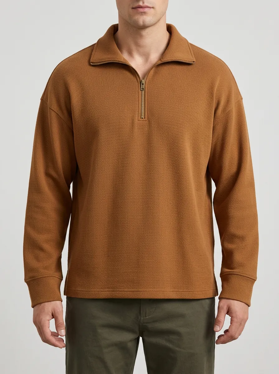 Daily Wear Quarter-Zip Waffle Knit Sweatshirt