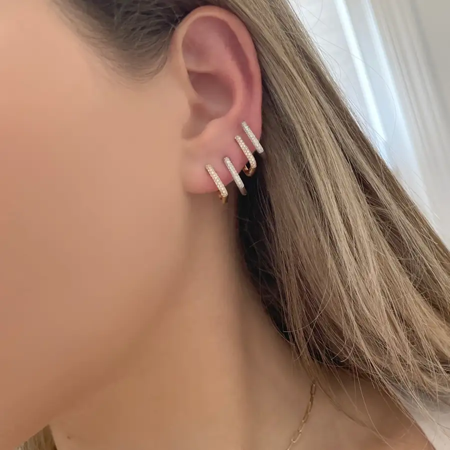 Refined Polished Gem Detail Huggie Earrings