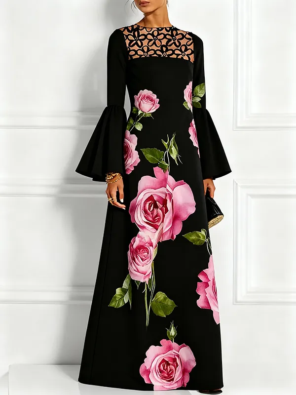Flared Long Neck Maxi Dress