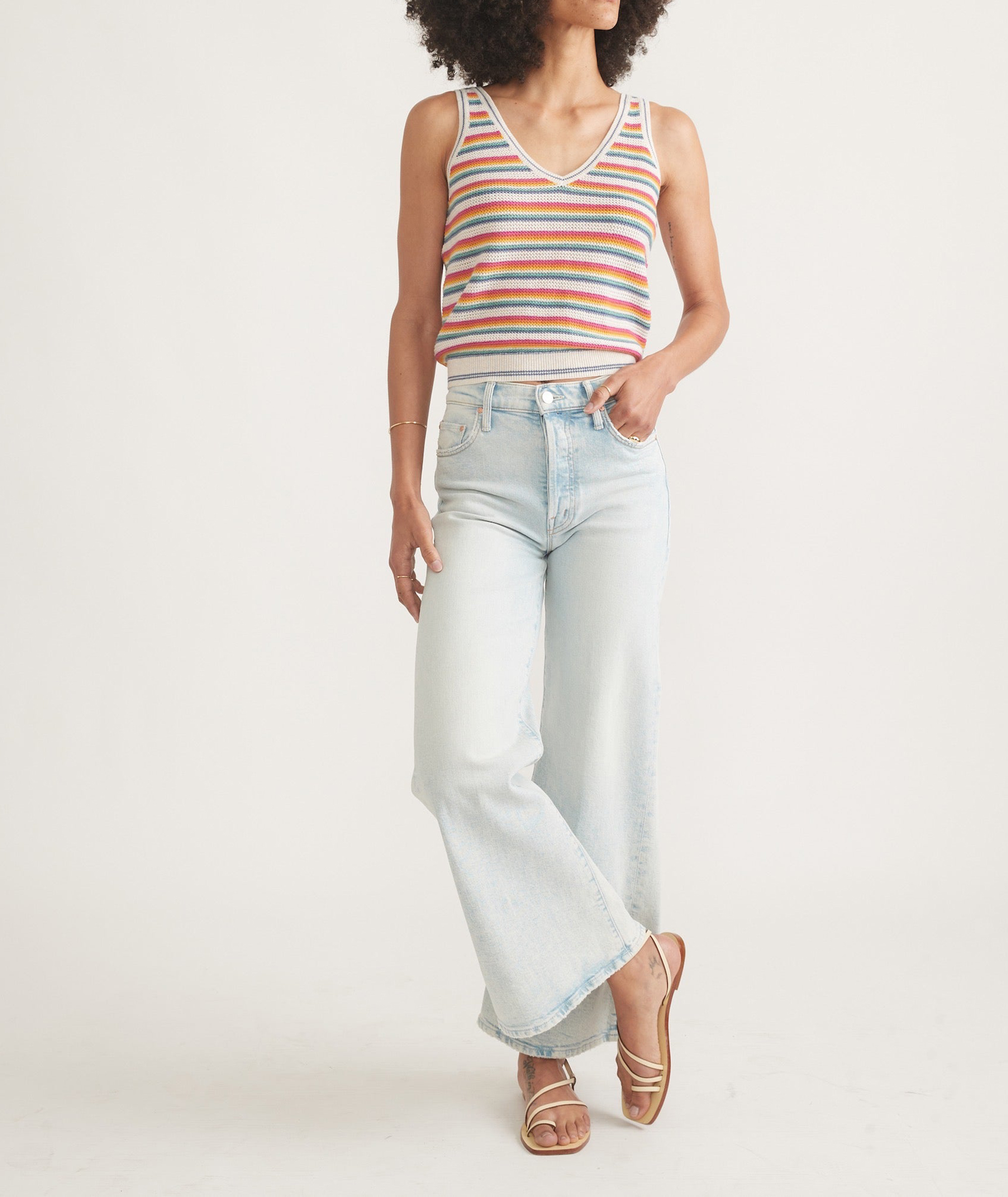 Rainbow Striped V-Neck Sweater Tank
