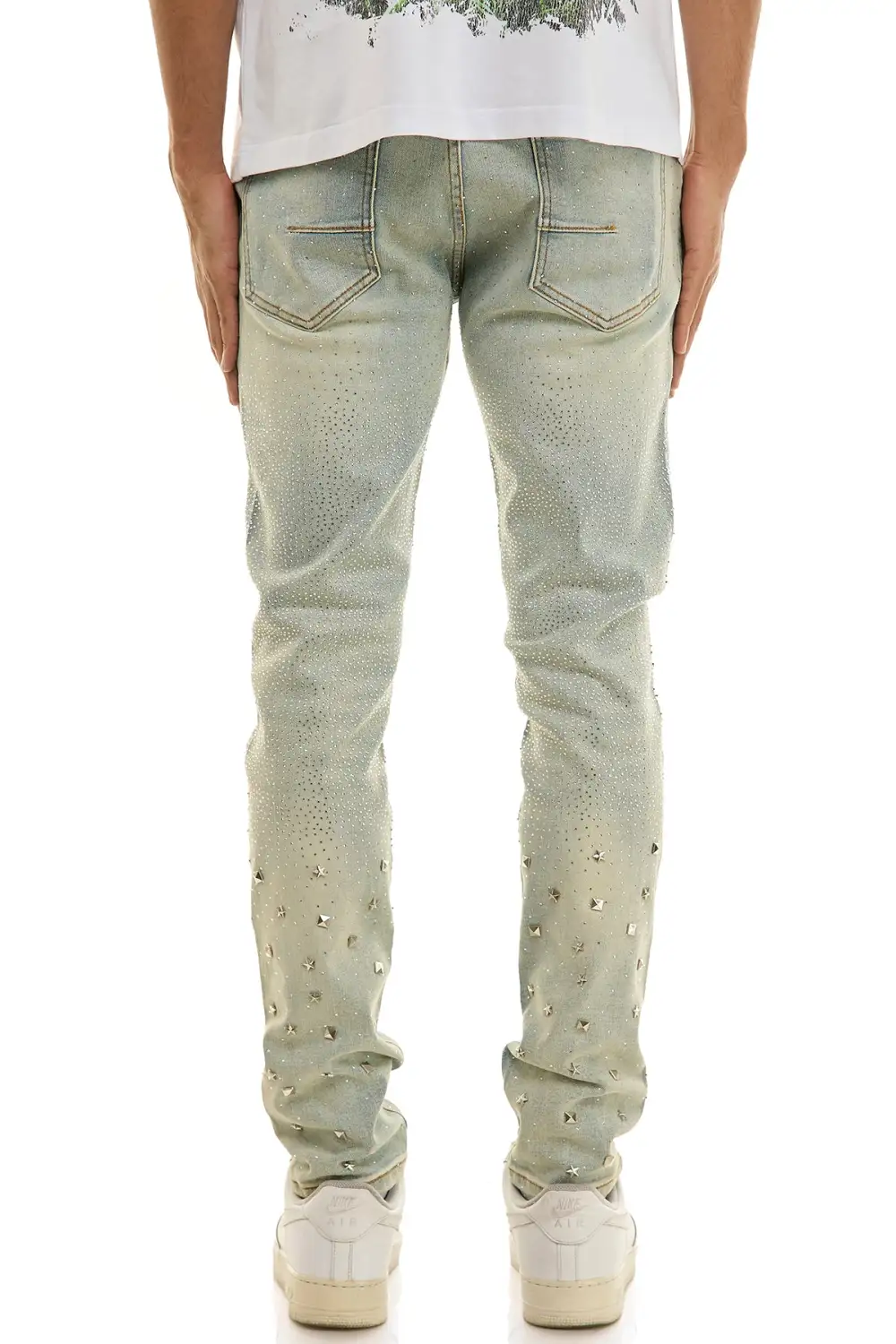 Men's Streetwear Embellished Skinny Zip Detail Jeans