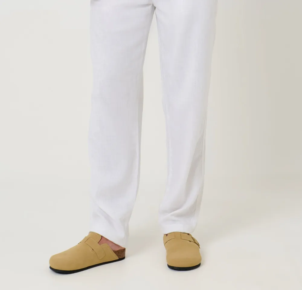Men's White Linen Blend Drawcord Pants