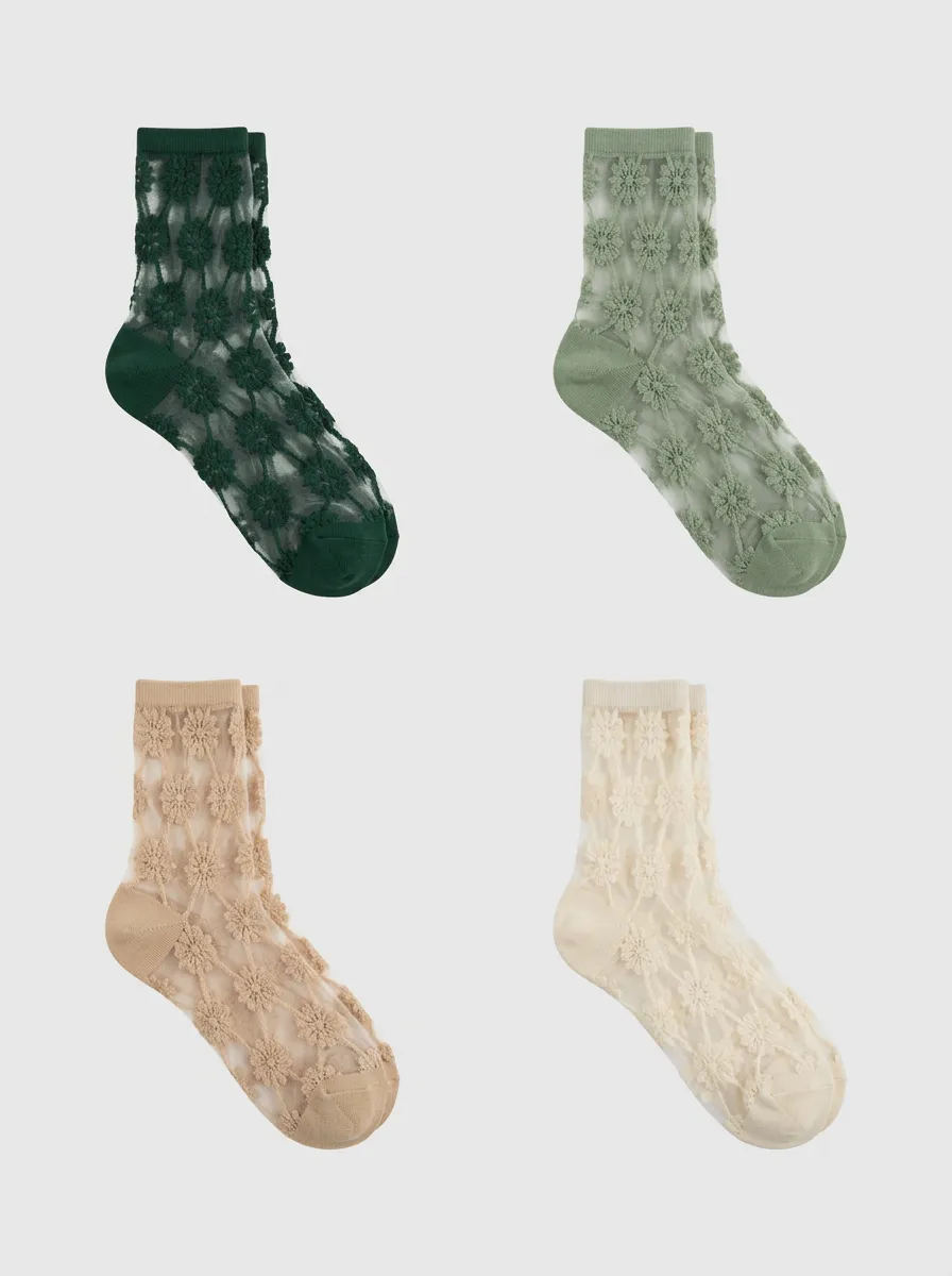 Women's Assorted Floral Sheer Crew Socks Multi-Pack
