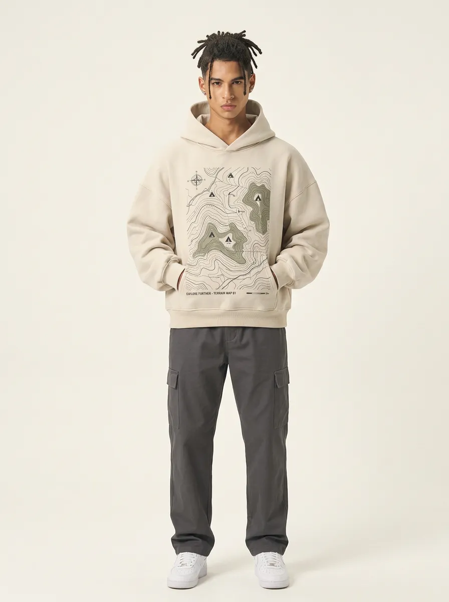 Men's Ridge Hiking Explorer Topographic Graphic Hoodie