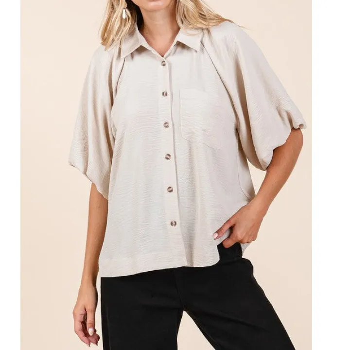 Classic Airflow Short Bubble Sleeve Button Down Shirt