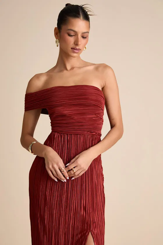 Poised Performance Fuchsia Plisse One-Shoulder Maxi Dress