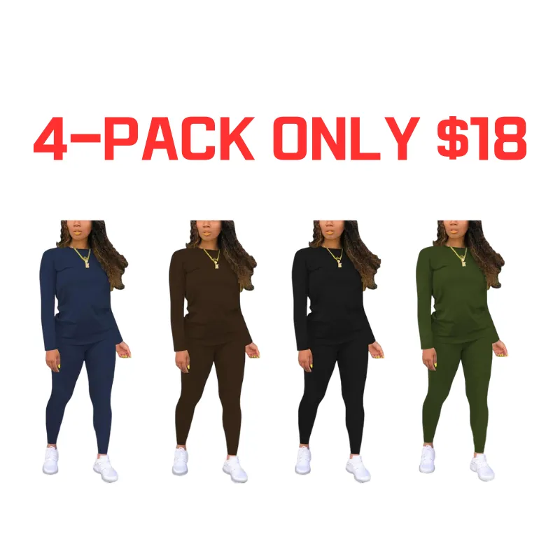 Women's Minimalist Chic Solid Long Sleeve Tee & Elastic Waist Pants Set