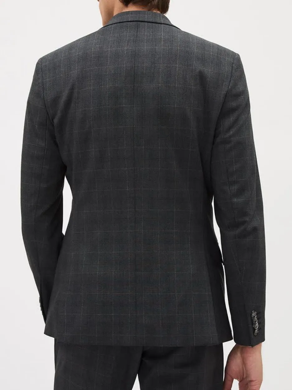 Commuting Style Slim-Fit Charcoal Suit Blazer