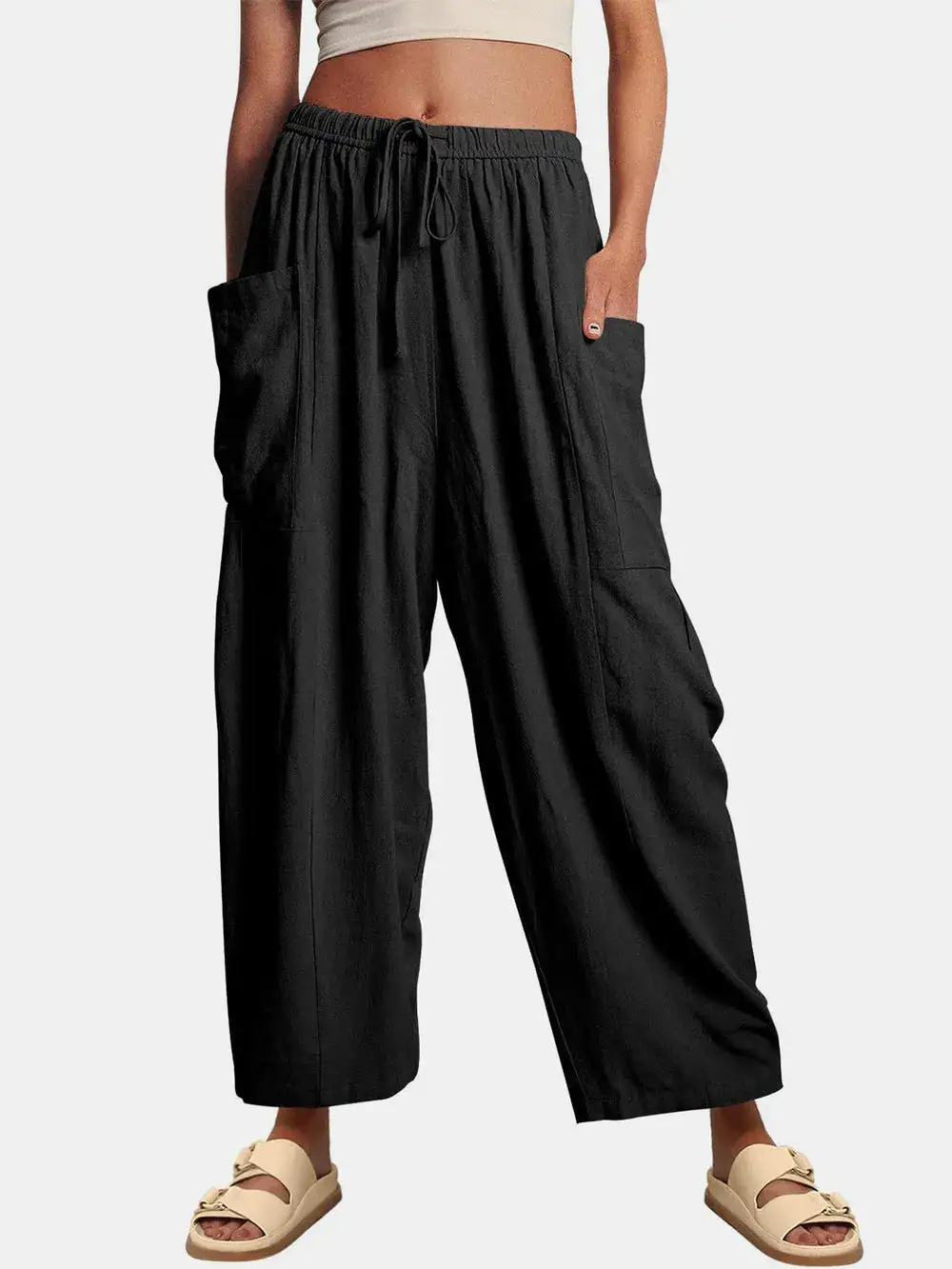 Polished Wide Leg Pocket Detail Pants