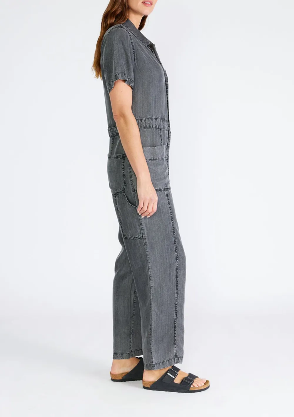 Half Button Short Sleeve Jumpsuit