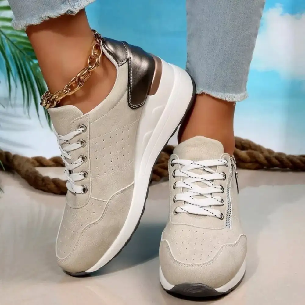 Refined Lace-Up Wedge Sneakers