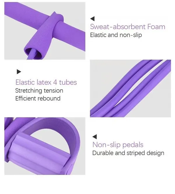 Fitness Resistance Bands-4 Tube Pedal Ankle Puller