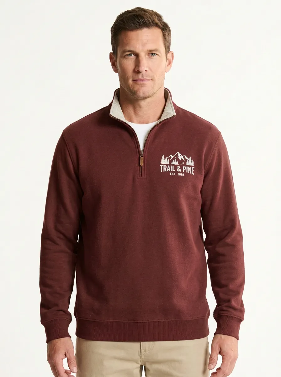 Men's Hiking Trail & Pine Mountain Graphic Quarter-Zip-Neck Sweatshirt