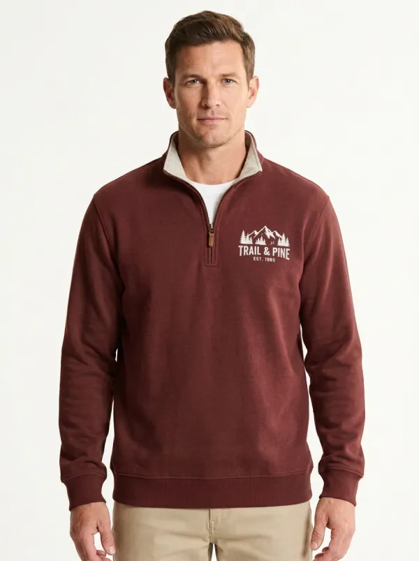 Men's Hiking Trail & Pine Mountain Graphic Quarter-Zip-Neck Sweatshirt