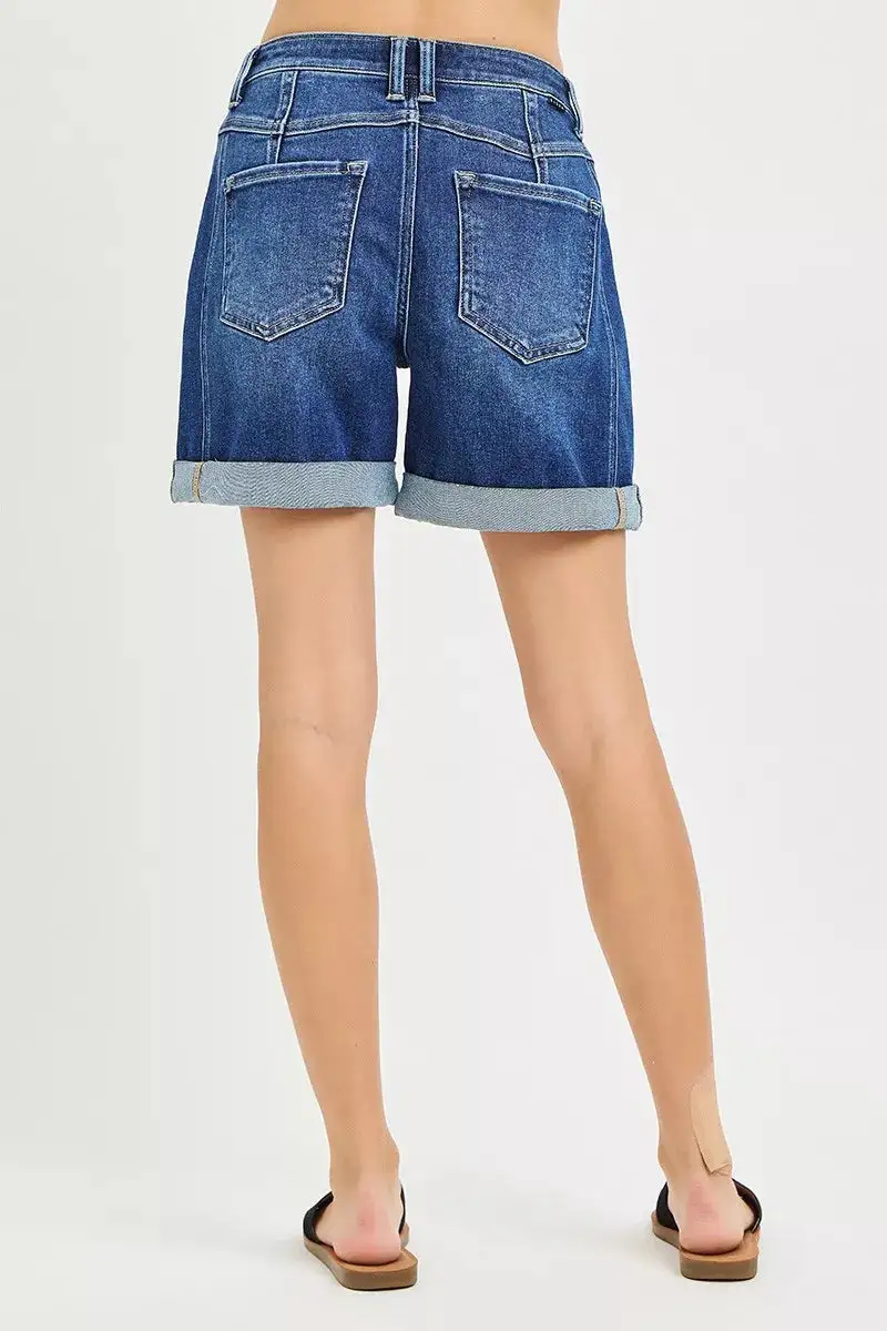 High Rise Seamed Roll Up Shorts